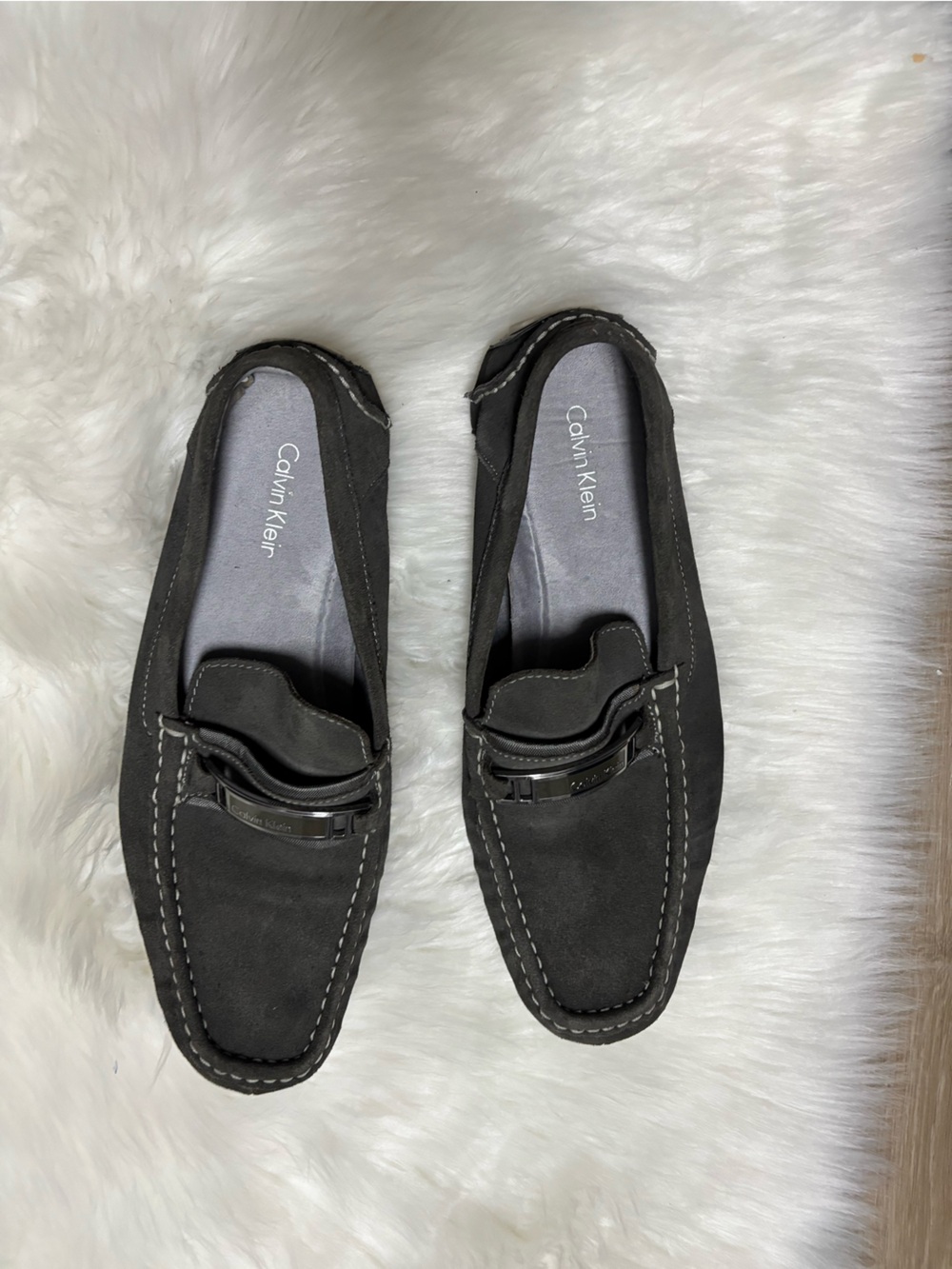 Calvin Klein Men's Charcoal Suede Slip-On Loafers